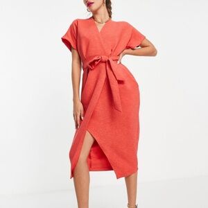Closet London Wrap Tie Midi Dress in Red, NWT, Size 4